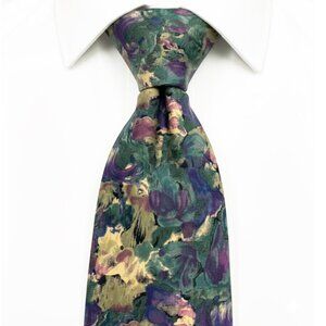Zylos George Machado Silk Tie Abstract Art Floral Italian Green Purple Flowers